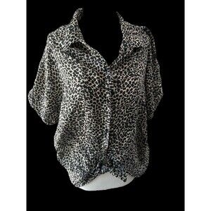 Giovanini Collection Silk Animal Print Blouse Short Sleeve Large